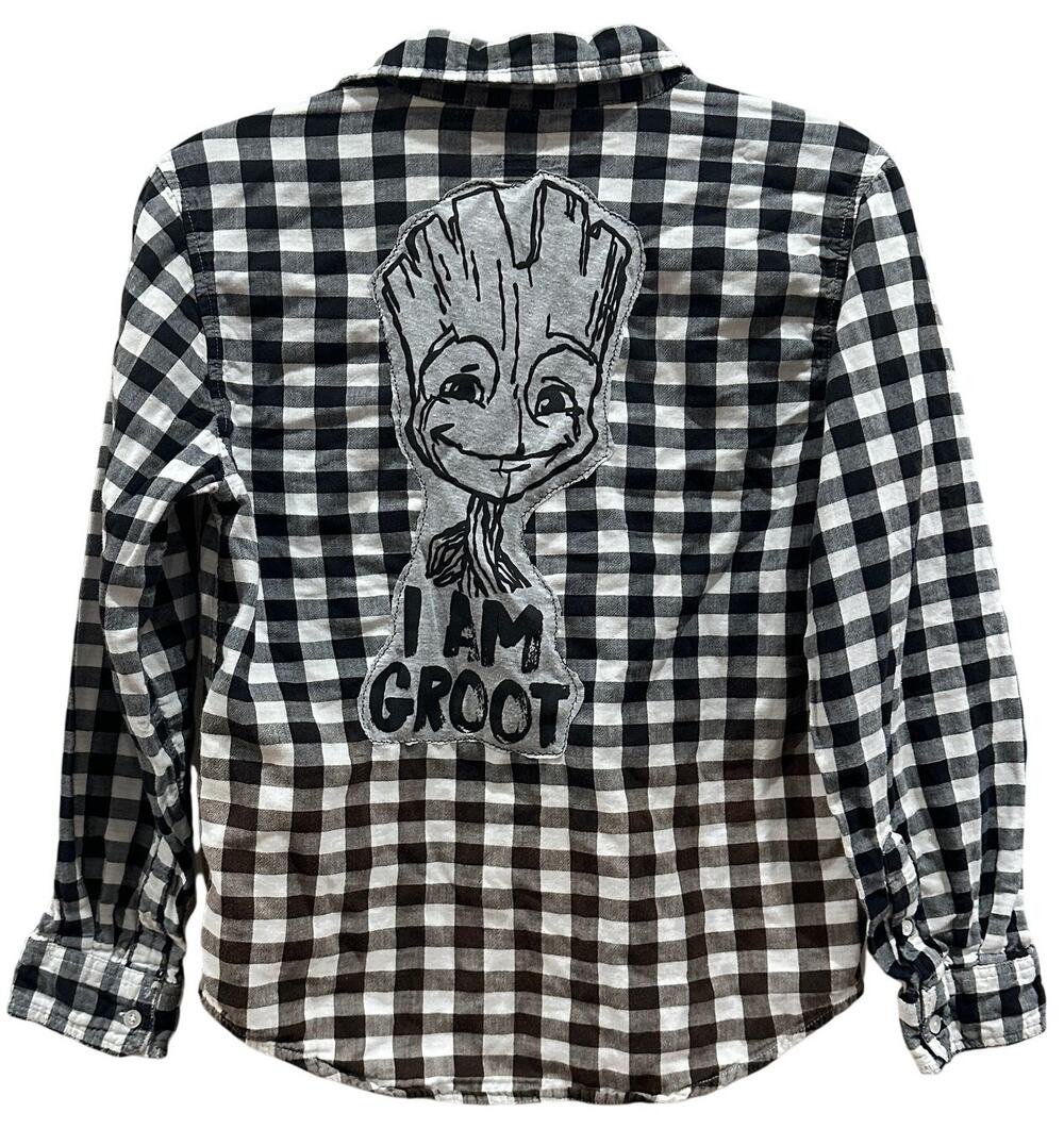 I Am Groot Plaid Flannel Button Down Shirt Kids XL Unique Guardians the Galaxy
